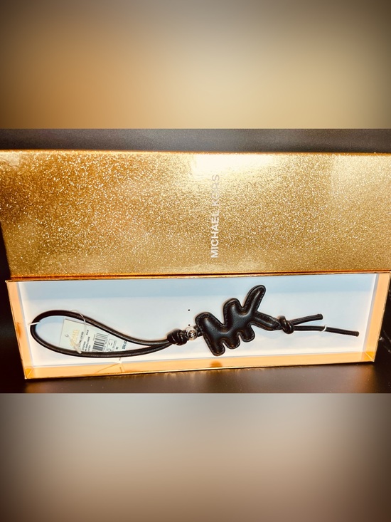Michael Kors Accessories - NIB Michael Kors Black Leather Puffy MK Logo Bag Charm Keychain Gold Box